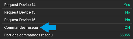 Screenshot of Network Commands setting